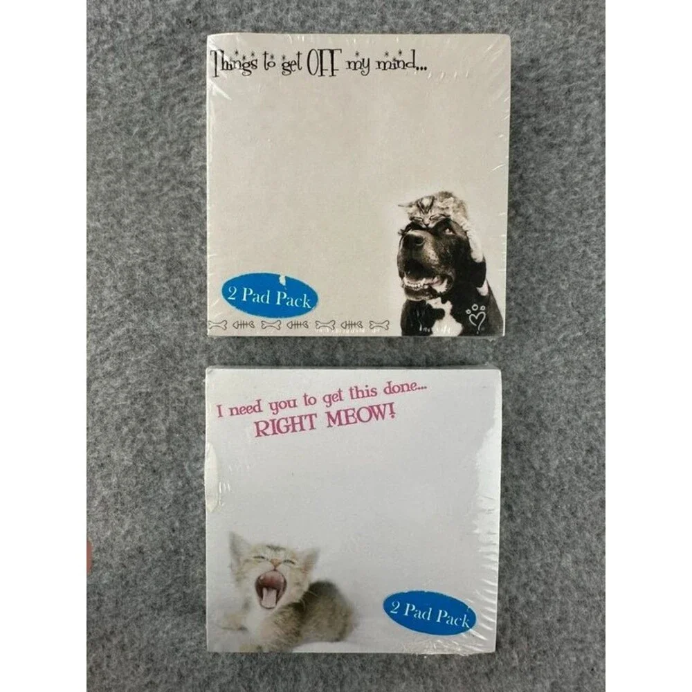 New Cute Kitty Cat and Dog Note Pads 2 Pad Packs Stationary
